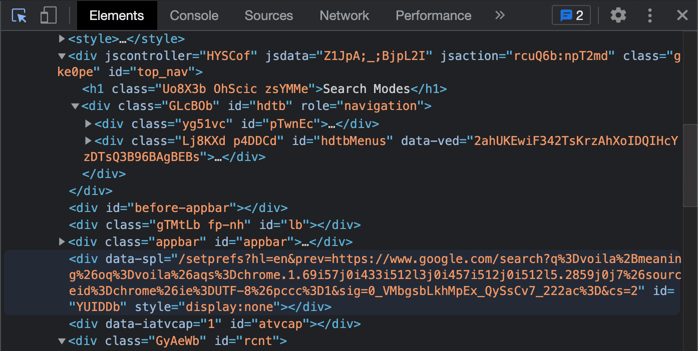 Google chrome dev tools element inspector